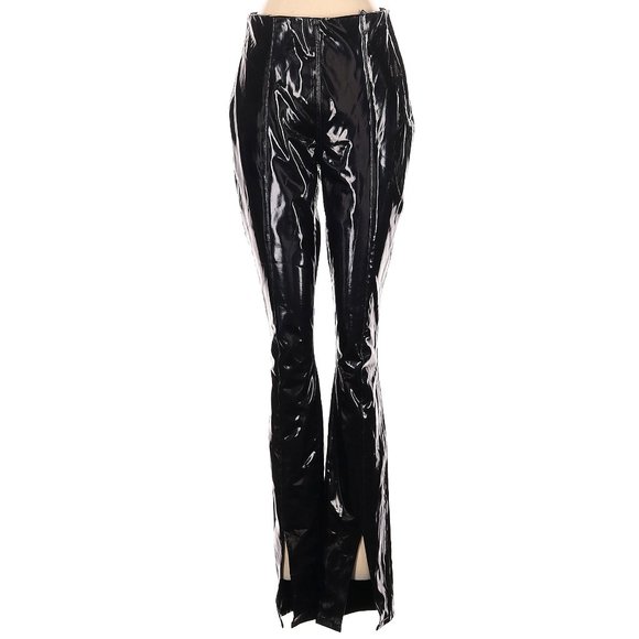 💥HOT & SAVAGE💥 Blank NYC Dominatrix Black Vinyl High Waist Pants with Slits - Picture 8 of 13